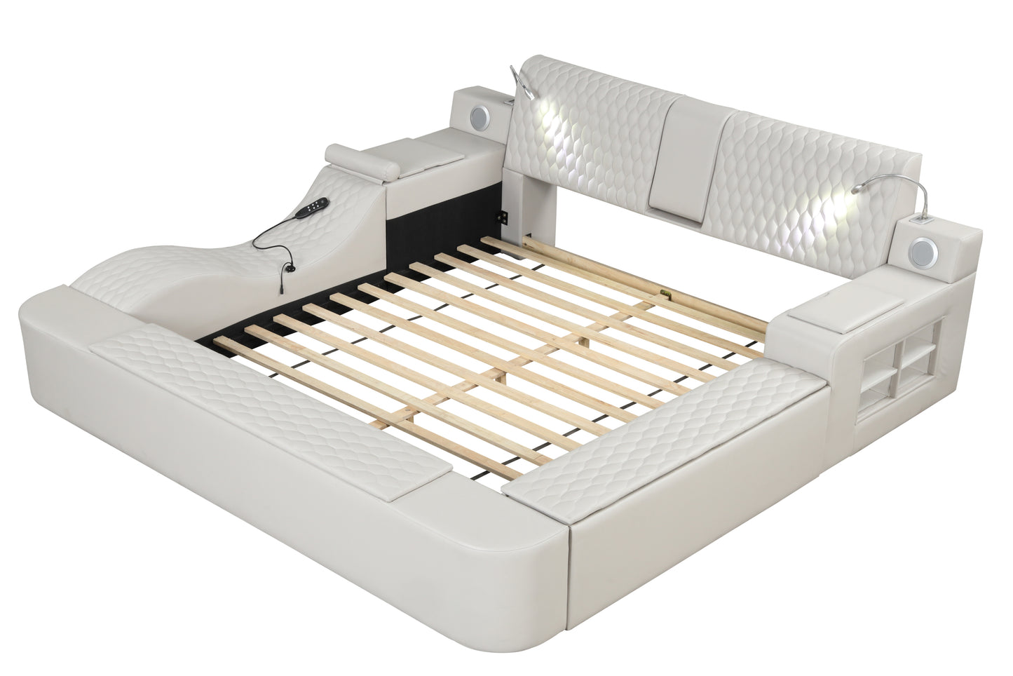 Zoya Smart Multifunctional Queen Size Bed Made with Wood in White