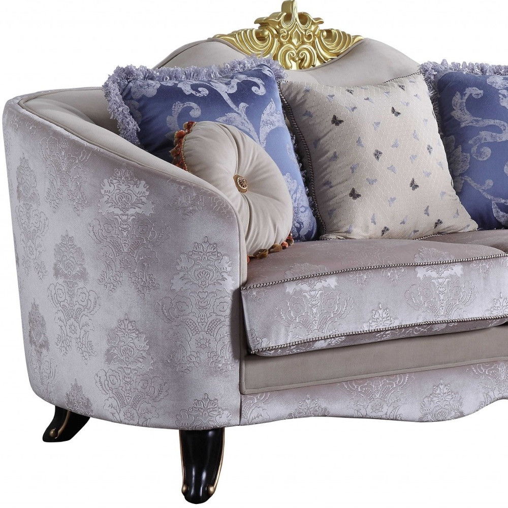 Velvet Damask Chesterfield Loveseat - Cream / Black