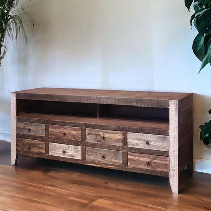 Enclosed Storage Distressed TV Stand Cabinet - Brown