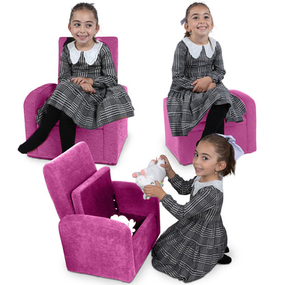 Kids Comfy Upholstered Recliner Chair With Storage - Pink