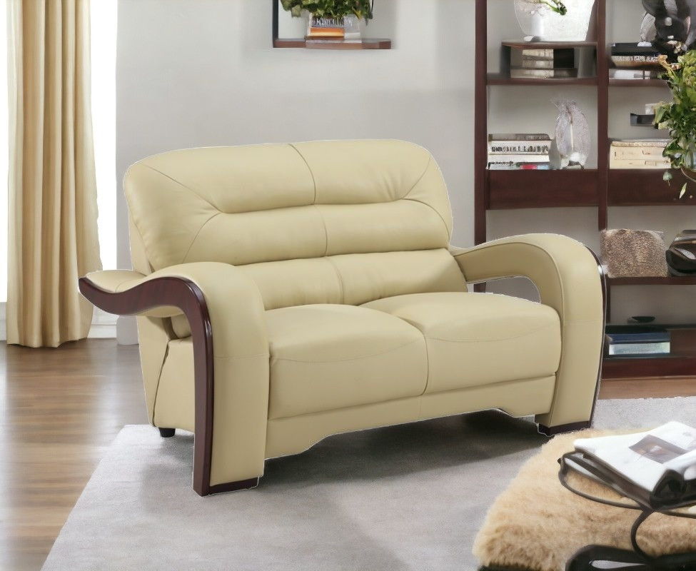 Brown Faux Leather Love Seat - Beige / Dark