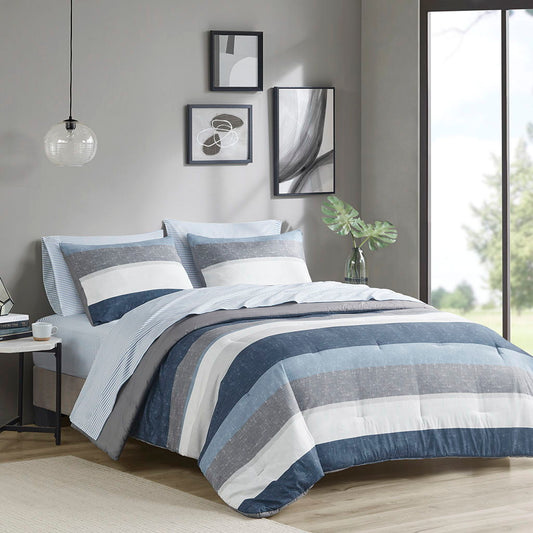 Comforter Set With Bed Sheets - Grey / Blue