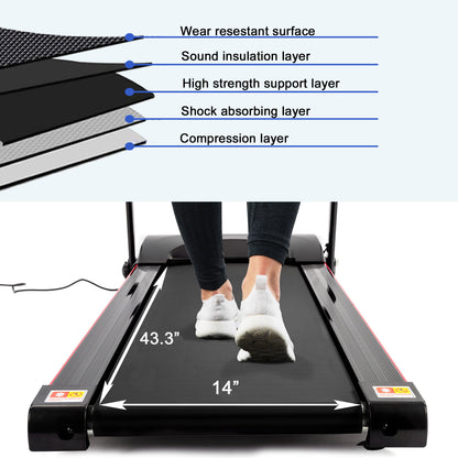 Folding Treadmill With Incline 2.5Hp 12Km / H Electric Treadmill For Home Foldable, Bluetooth Music Cup Holder Heart Rate Sensor Walking Running Machine For Indoor Home Gym Exercise Fitness - Black