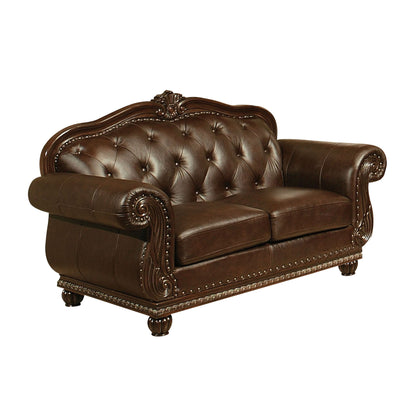 Faux Leather Nailhead Love Seat - Espresso / Black