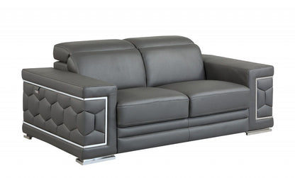 Genuine Leather Love Seat - Silver / Gray