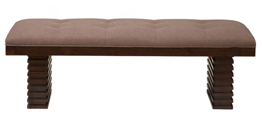 Upholstered Linen Blend Dining Bench - Latte / Espresso