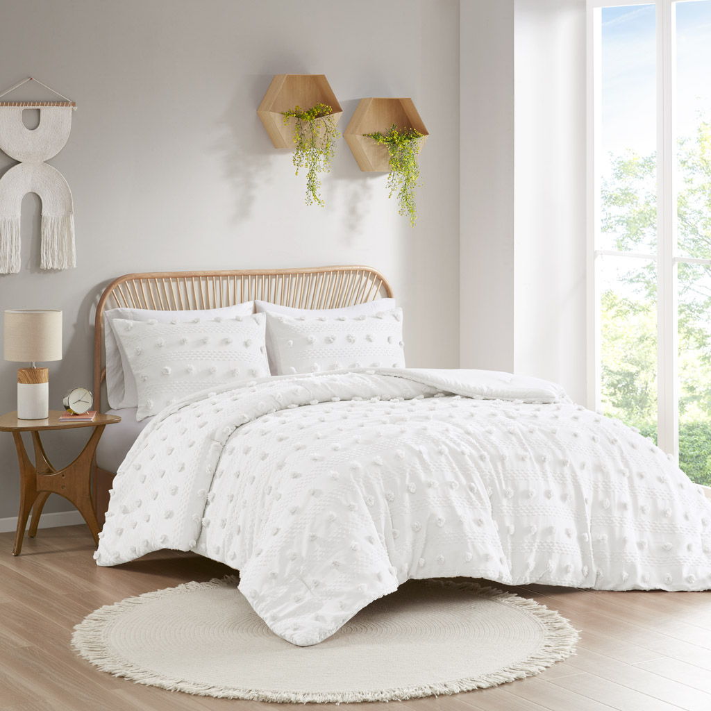 Clip Jacquard Comforter Set, Ivory