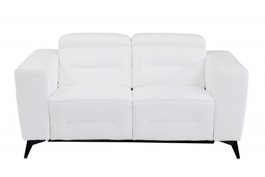 Italian Leather Power Reclining Loveseat - White / Black