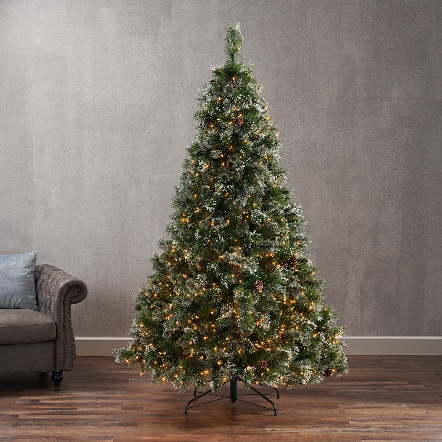 7' Cashmere And Snow Bristle Mixed Tree With 75Pine Cones And 900Clear Lights - Ul, 1233Tips