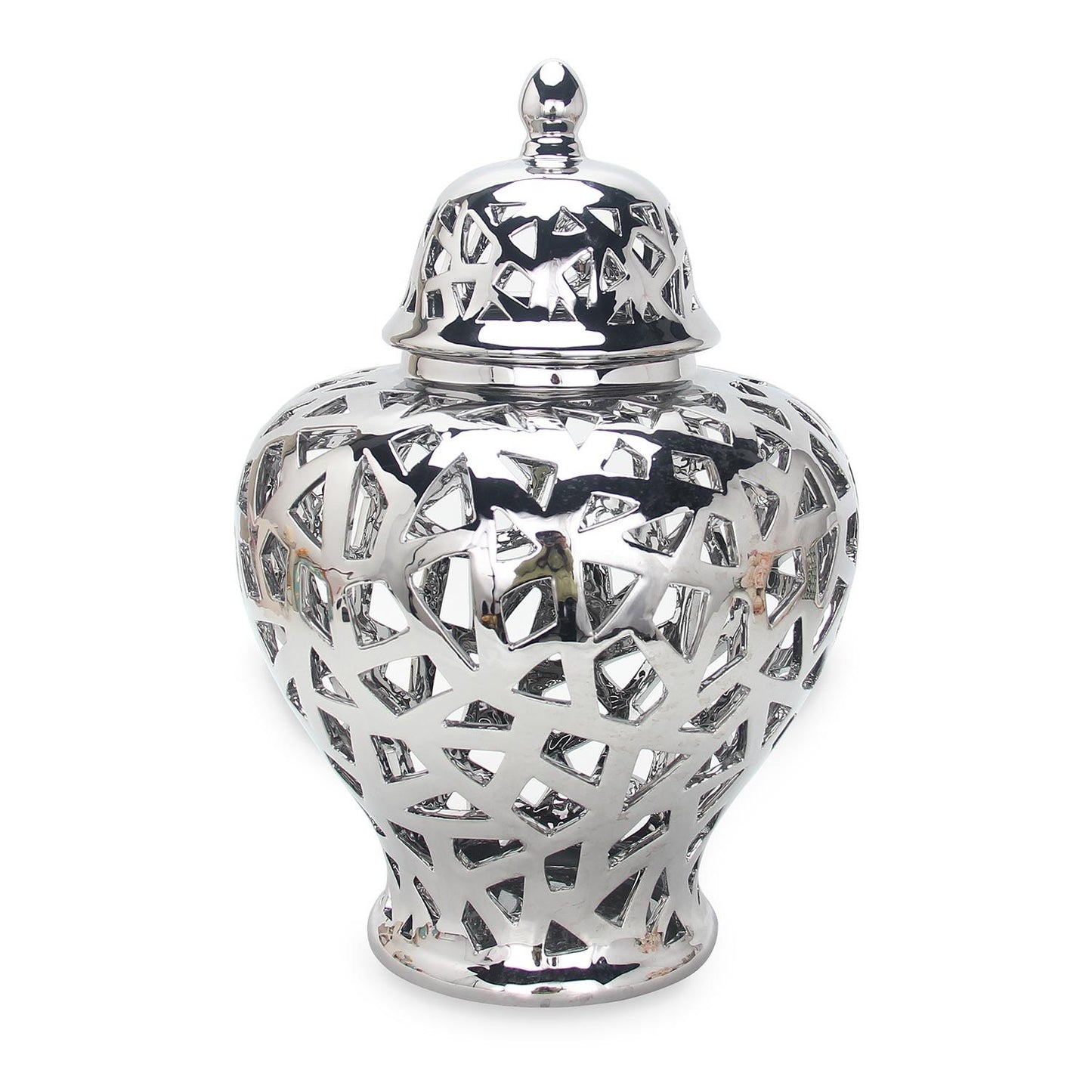 Silver Ceramic Ginger Jar Vase With Decorative Design