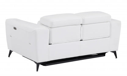 Italian Leather Power Reclining Loveseat - White / Black