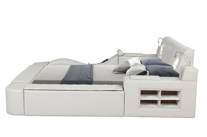 Zoya Smart Multifunctional Queen Size Bed Made with Wood in White