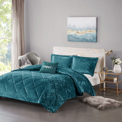 Felicia Twin Long Velvet Comforter Set - Teal