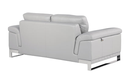 Genuine Leather Love Seat - Silver / Light Gray