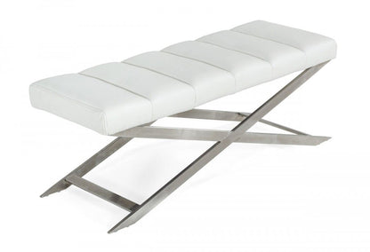 Upholstered Faux Leather Dining Bench - White / Silver