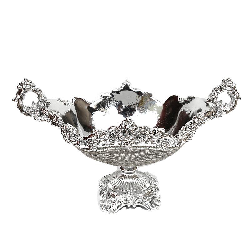 Ambrose - Chrome Plated Crystal Embellished Ceramic Fruit Platter - Silver