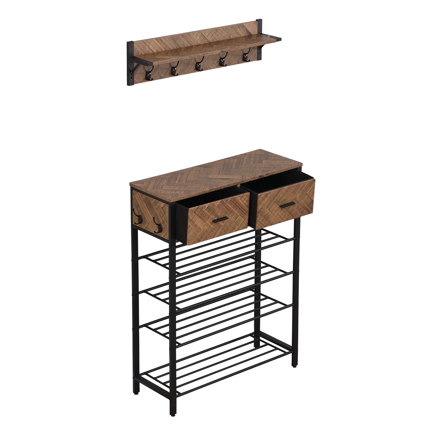 Entryway 4-Tier Shoe Rack With Hall Tree, One Set Entryway Show Rack With Storage And Hooks