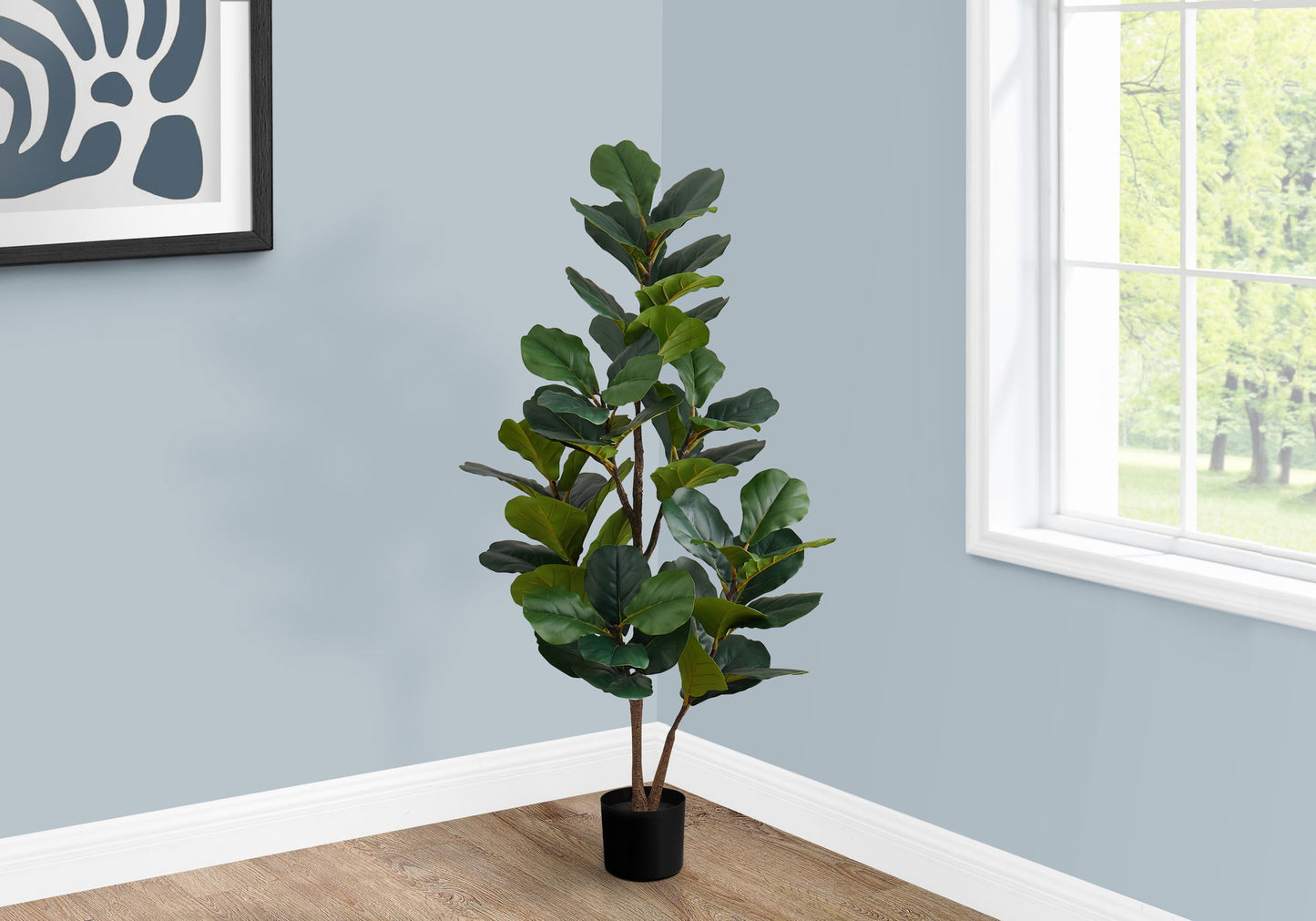 49" Tall, Artificial Plant, Fiddle Tree, Indoor, Faux, Fake, Floor, Greenery, Potted, Real Touch, Decorative - Green / Black