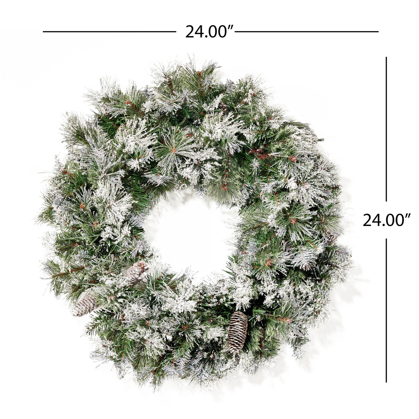 Brilste Mixed Wreath With Snow And Glitter And 13 Frosted Pine Cones With 50 Warm White Led