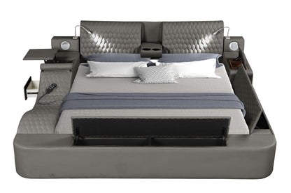 Zoya Smart Multifunctional King Size Bed Made with Wood in Gray