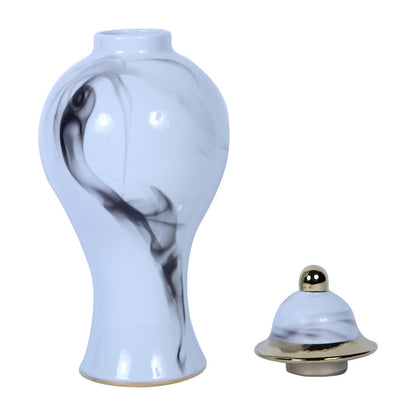 Marble Ceramic Decorative Jar With Removable Lid - White