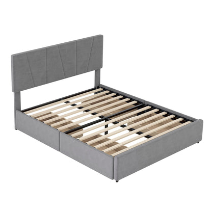 Full Size Upholstery Platform Bed with Four Drawers on Two Sides, Adjustable Headboard, Grey(Old SKU: WF291773EAA)