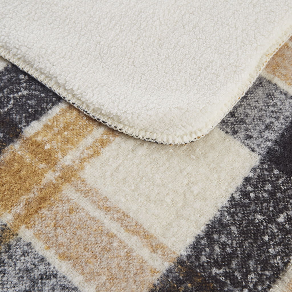 Faux Mohair To Sherpa Throw - Tan