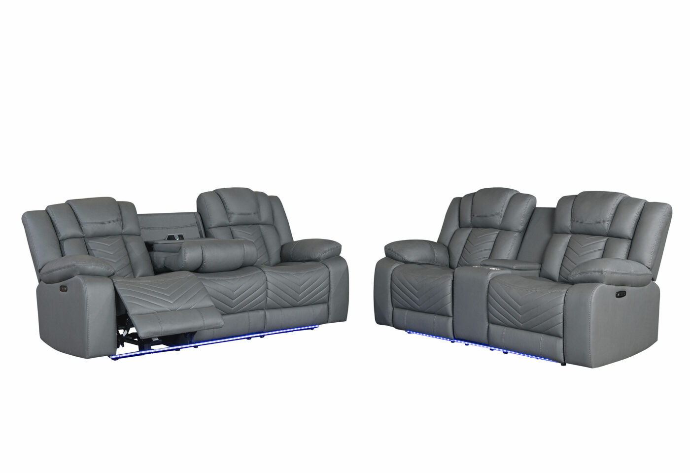 Raize - 10 Power Console Reclining Loveseat With LED - Gray