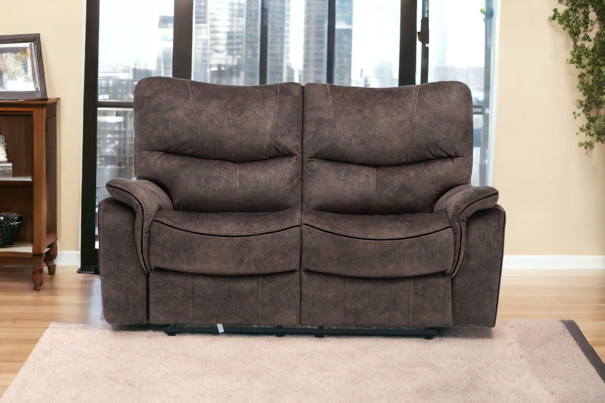 Microfiber Manual Reclining Love Seat - Dark Brown