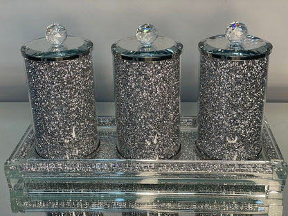 Ambrose Exquisite Three Glass Canister With Tray In Gift Box In Silver