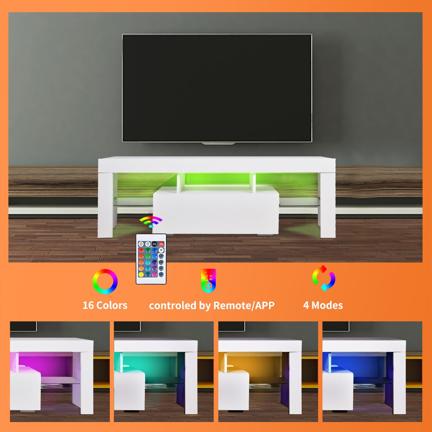 TV Stand With Storage 43" LED Modern TV Media Console Entertainment Center With Drawer TV Cabinet For Living Room Bedroom - White