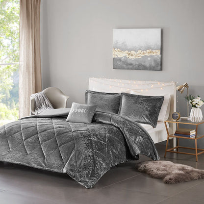 Felicia Twin Long Velvet Duvet Cover Set - Gray