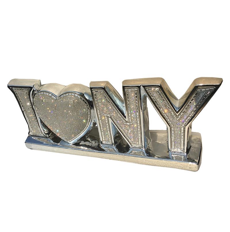 I Love New York Ceramic Chrome Plated Table Top In Diamond Incrustation (20 In X 4 In X 8 In) - Silver