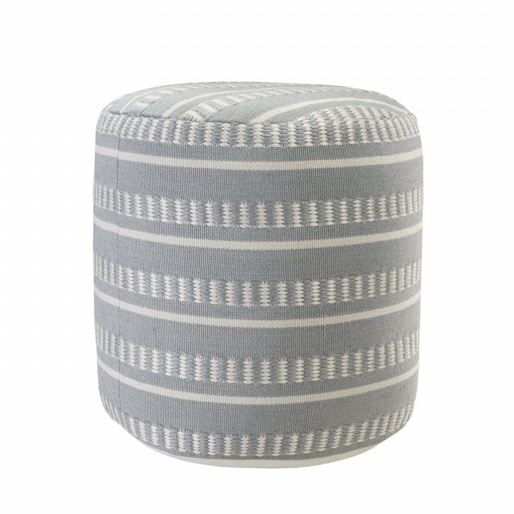 Polyester Round Striped Indoor / Outdoor Pouf Ottoman - Blue