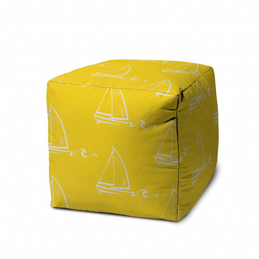 Sailboat Indoor Outdoor Cube Ottoman - Yellow / White