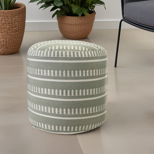 Polyester Round Striped Indoor Outdoor Pouf Ottoman - Green