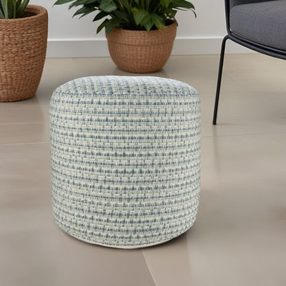 Polyester Round Geometric Indoor Outdoor Pouf Ottoman - Blue