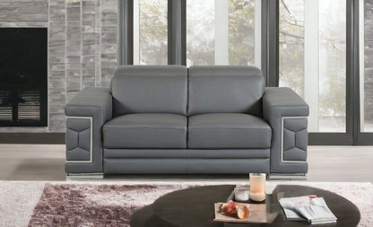 Genuine Leather Love Seat - Silver / Gray