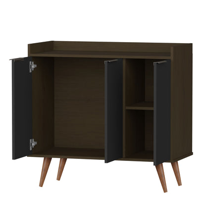 Buffet Accent Chest With Three Shelves - Dark Brown And Black