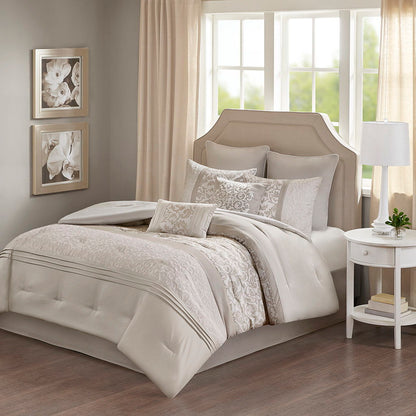 Embroidered 8 Piece Comforter Set, Neutral