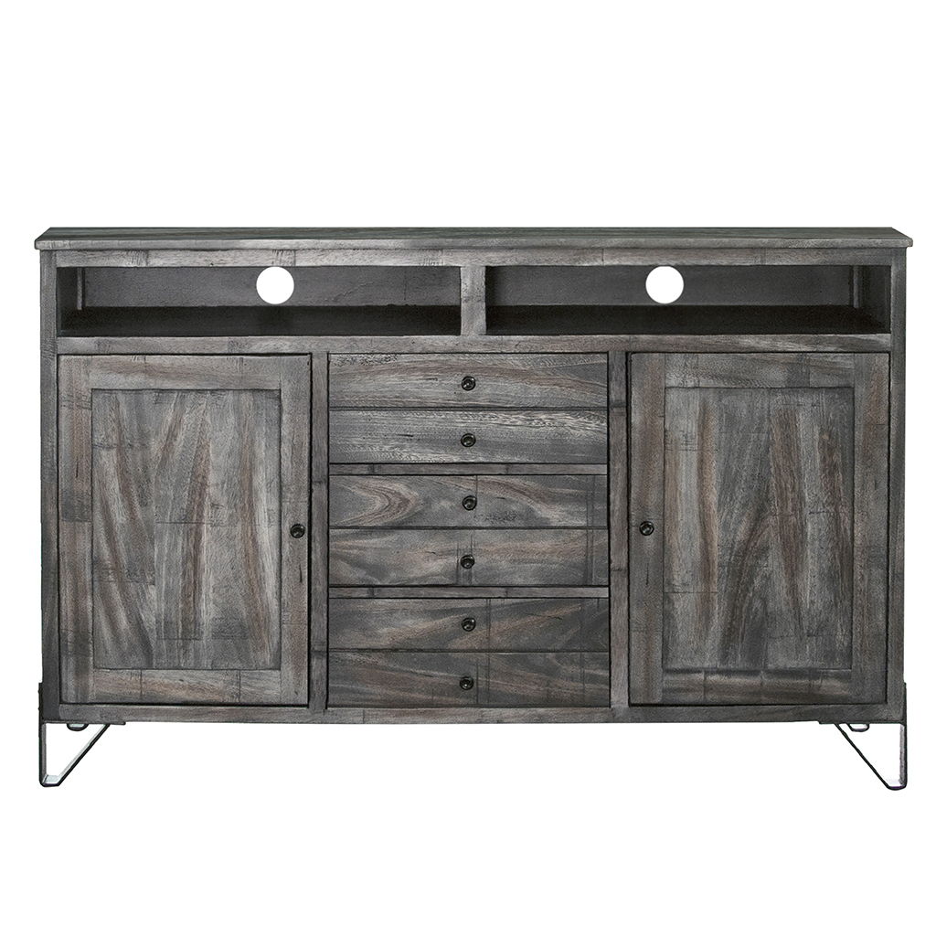 Cabinet Enclosed Storage Distressed TV Stand - Gray