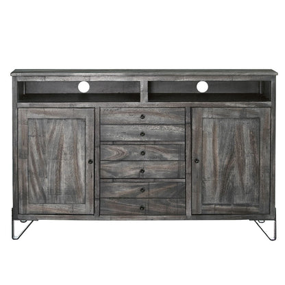 Cabinet Enclosed Storage Distressed TV Stand - Gray