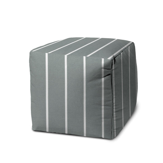 Cube Striped Indoor Outdoor Pouf Cover - Gray