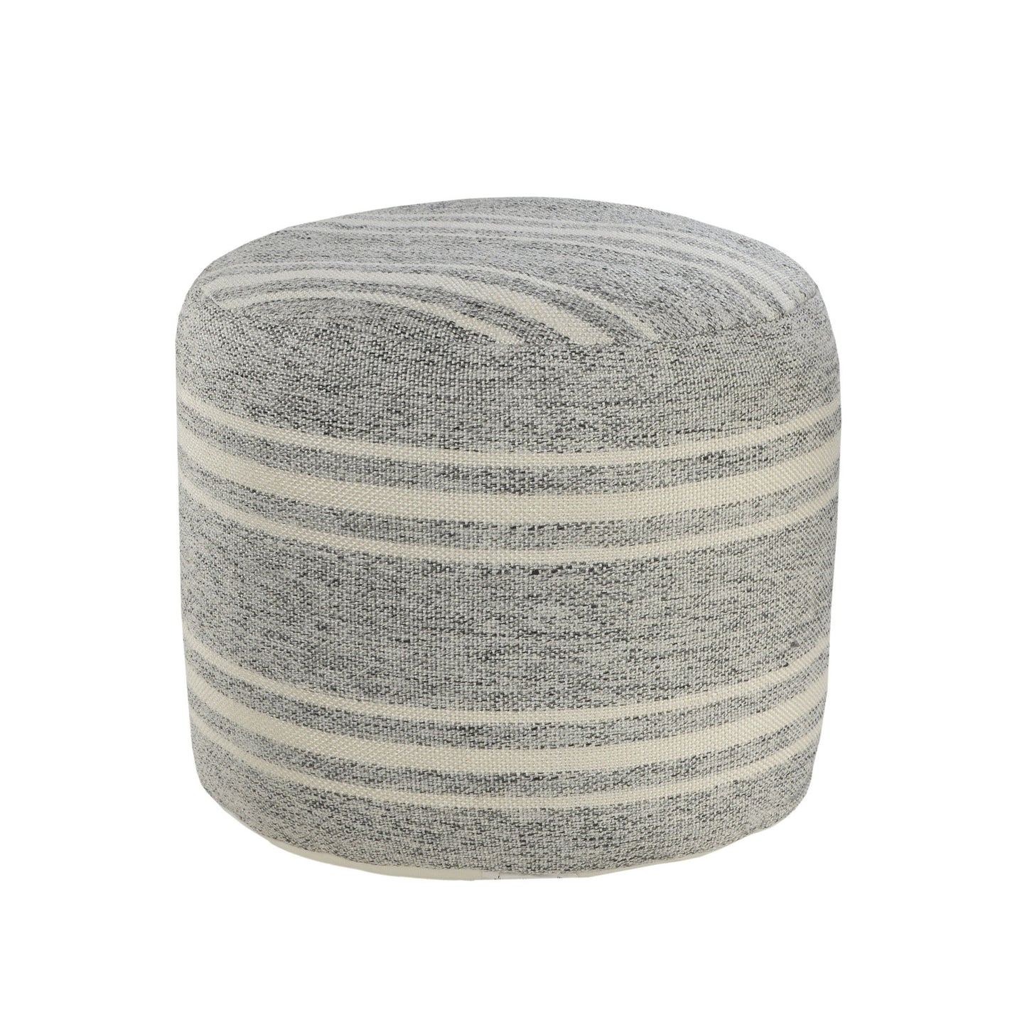 Polyester Round Striped Indoor Outdoor Pouf Ottoman - Gray