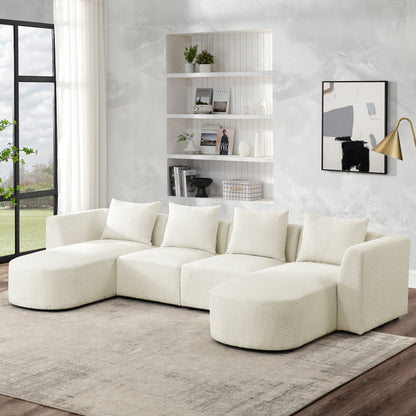 U Shape Sectional Sofa including Two Single Seats and Two Chaises, Modular Sofa, DIY Combination, Loop Yarn Fabric, Beige