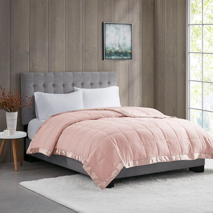 Lightweight Down Alternative Blanket With Satin Trim In Blush