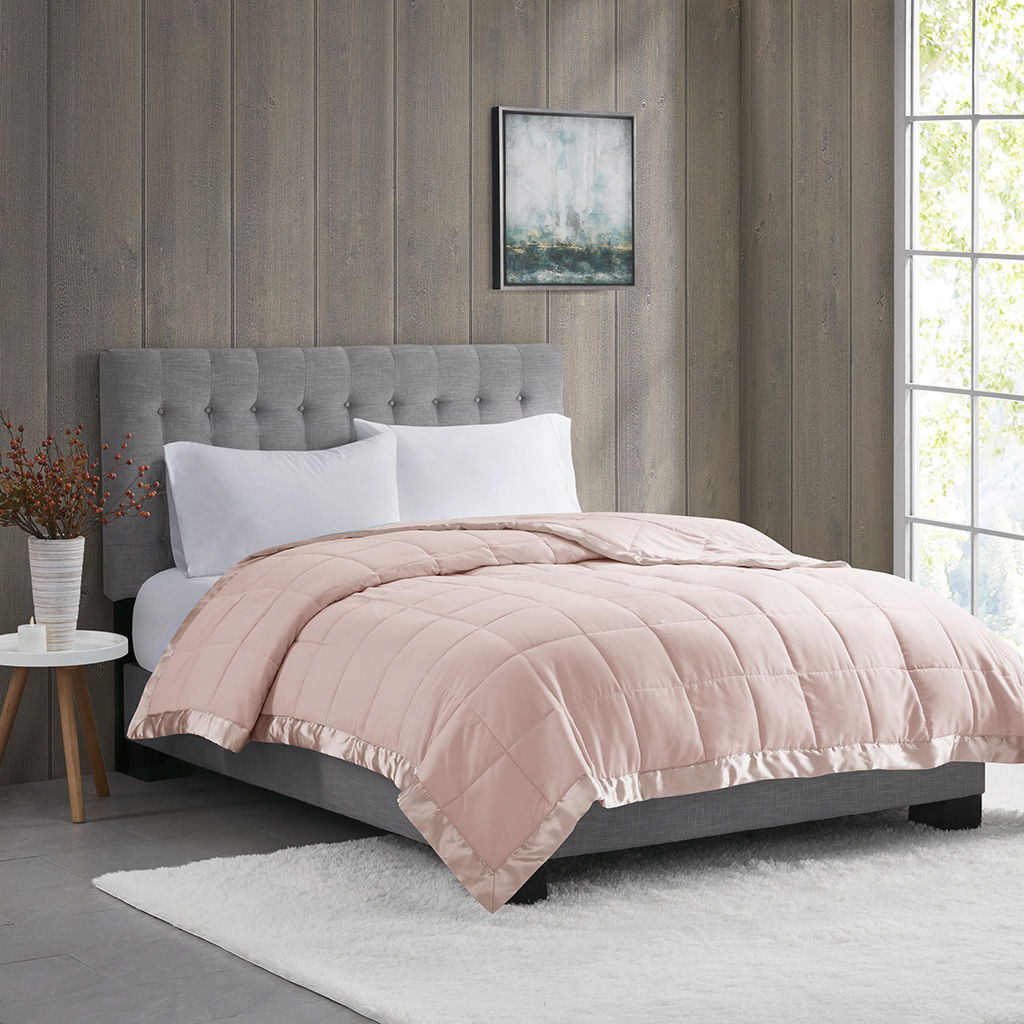 Lightweight Down Alternative Blanket With Satin Trim, Blush