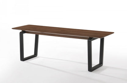 Rectangular Modern Finish Dining Bench With Black Metal U Shaped Legs - Walnut