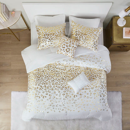 Metallic Animal Printed Comforter Set, Ivory / Gold