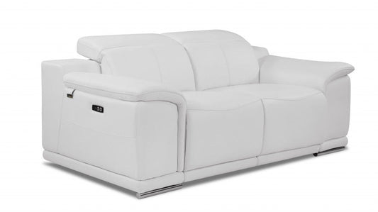 Italian Leather, Power Reclining Loveseat - White / Silver